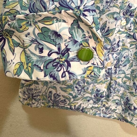 Holland & Holland London Button Down Shirt Womens US Size 10 Blue Floral - Picture 5 of 9